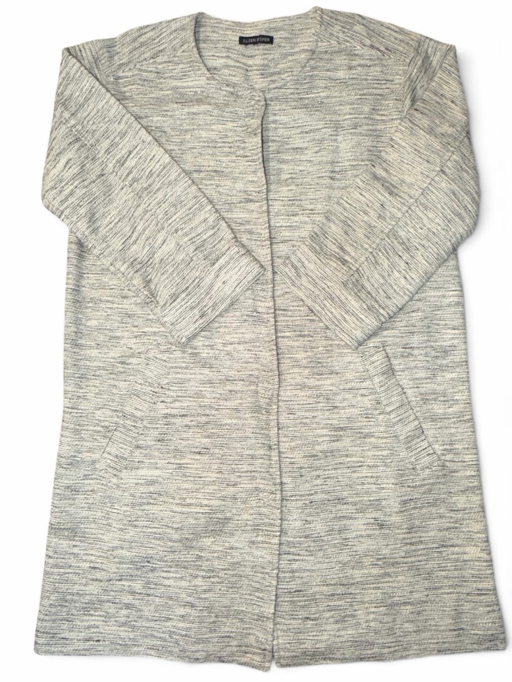 Eileen Fisher Sz S/M Gray Tweed Snap Front Long Cardigan Jacket